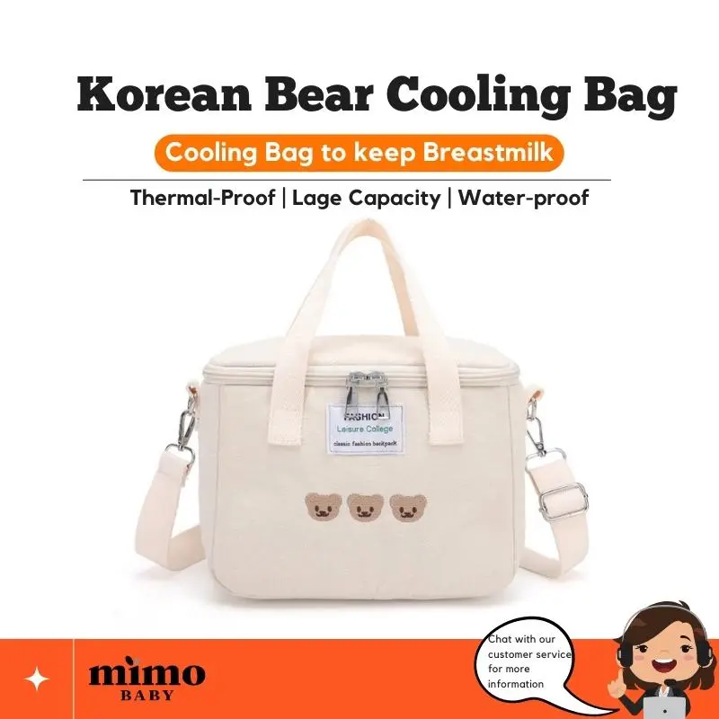 Korean Cute Bear Mommy Breastmilk Cooling Bag / Mommy & Baby Diaper Bag | For Travel & Work | Bukan Backpack kain Canvas