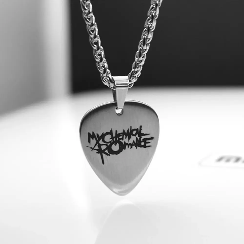 My Chemical Romance Necklace Engraved Metal Guitar Paddle Pendant Rock Band Fashion Man Woman Accessory for Fans Gifts