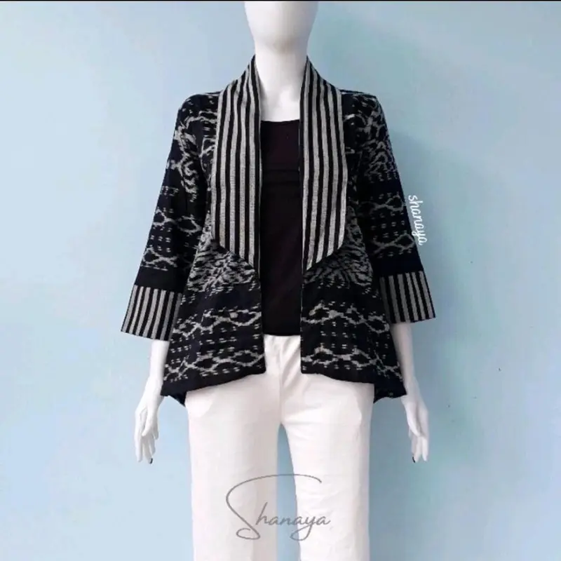 Shanaya Baju Batik Wanita Blus Blazer Tenun Original Outer Batik Kerja Cantik Elegan Cocok untuk baju kerja kuliah atasan  cardigan  formal  kantor Casual  Nyaman Motif Katun Panjang Hitam 0