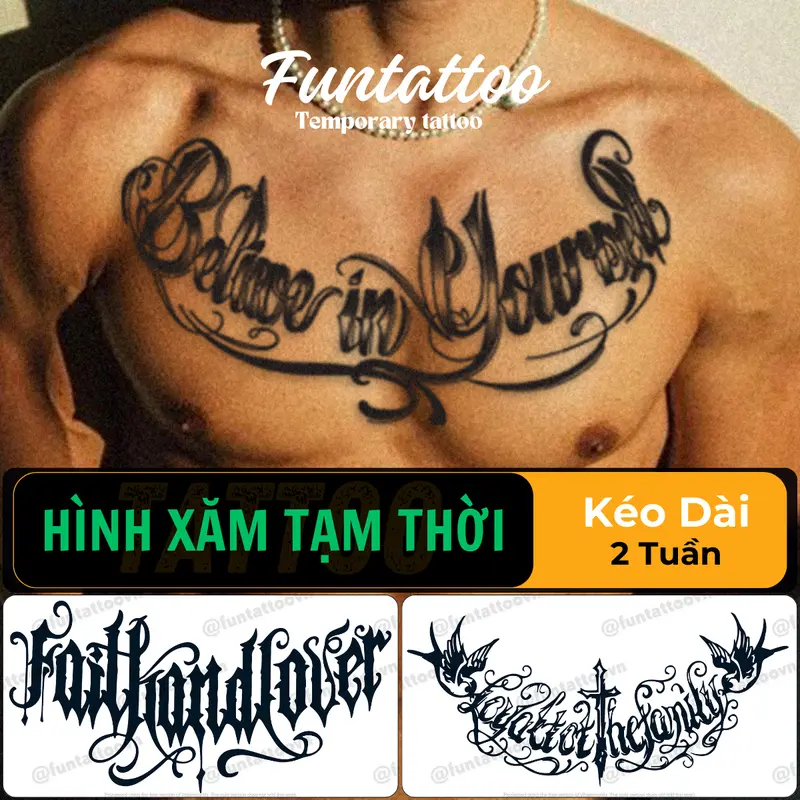Hình Xăm Tạm Thời 15 Ngày Chữ Tiếng Anh Dán Full Ngực Chống Nước Chống Cọ Xát Cosmetic Nam 1