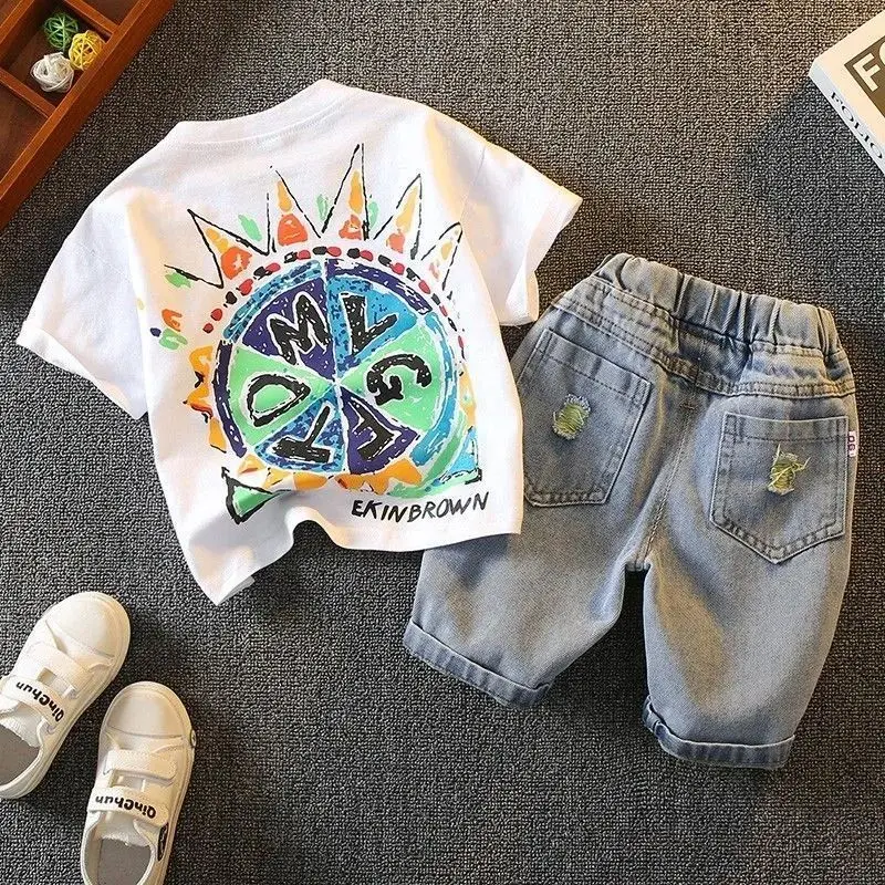 2025 Little Kids' T-shirt Men's Summer Boy Summer Clothing Children's Clothes Domineering Baby Outer Wear Pure Cotton Children's Top