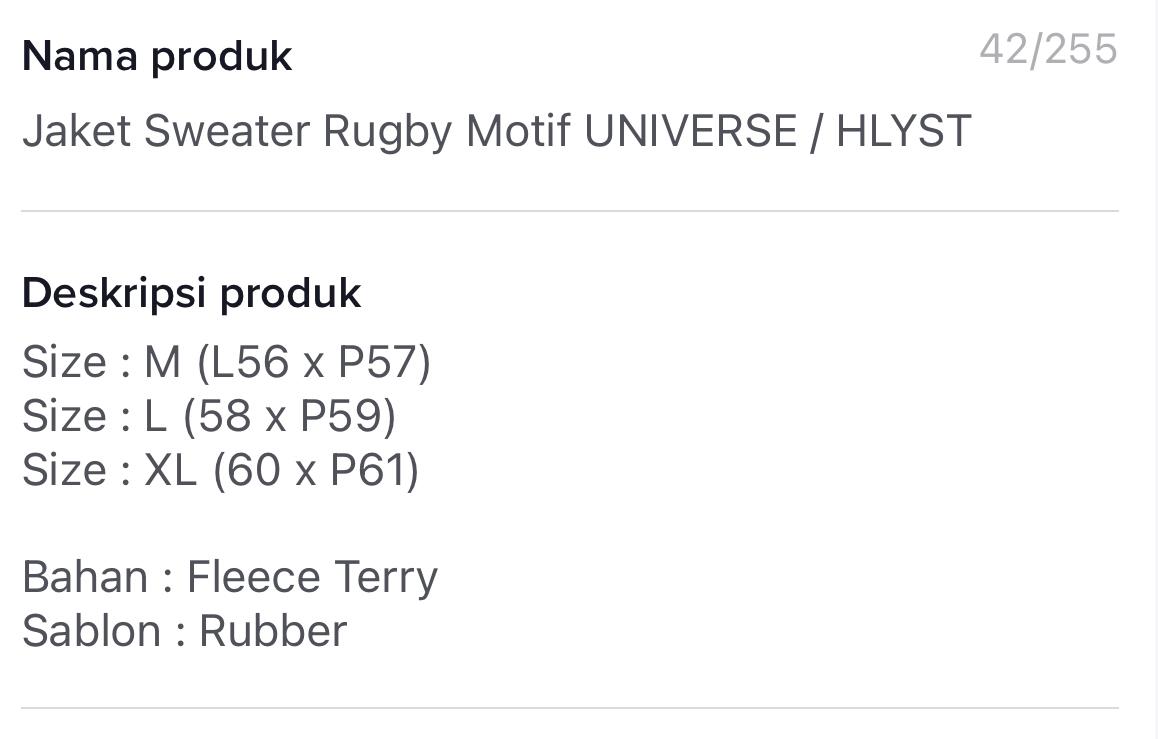 Jaket Sweater Rugby Motif UNIVERSE / HLYST Fleece Sablon