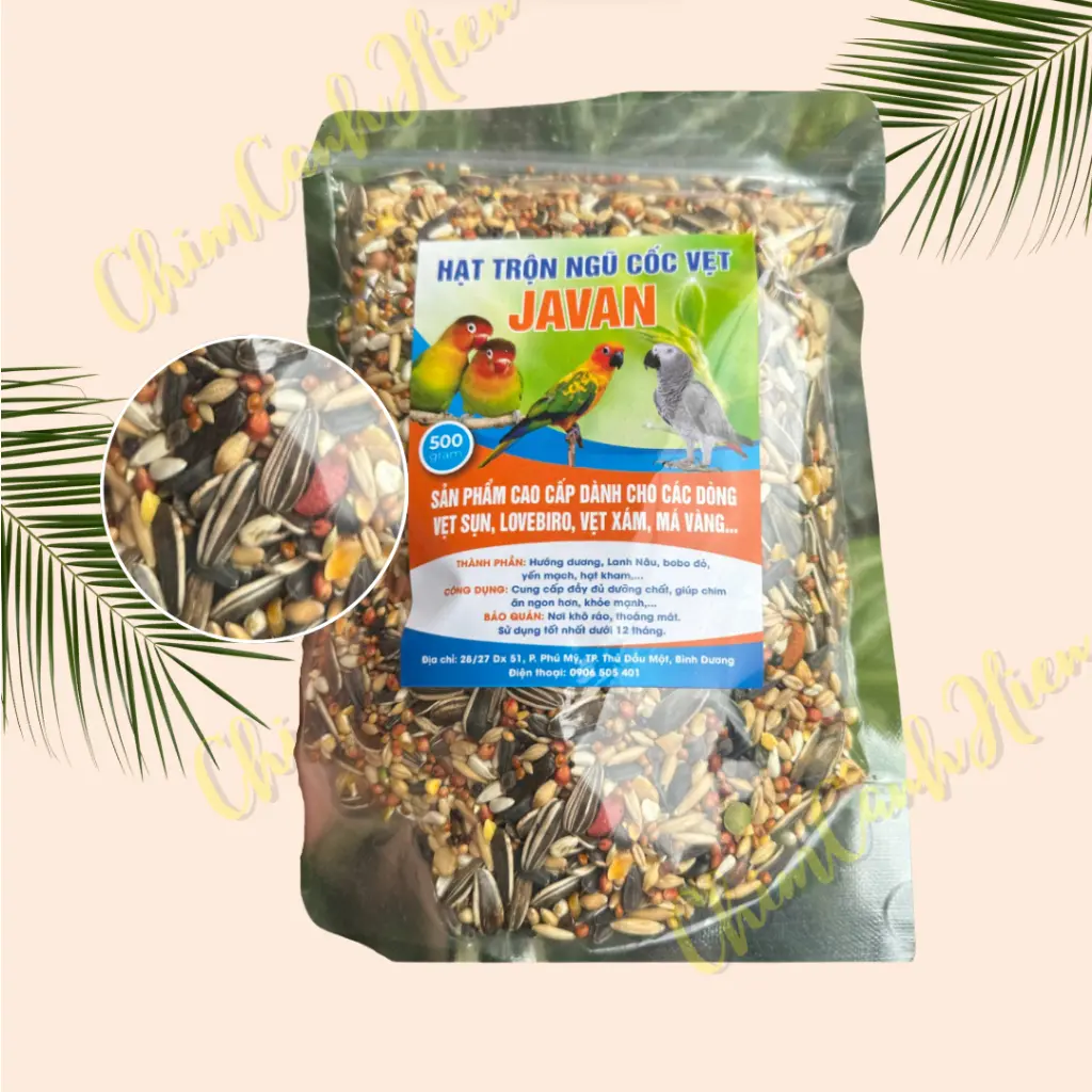 Hạt trộn ngũ cốc vẹt JAVAN cho chim vẹt, két - 500gr