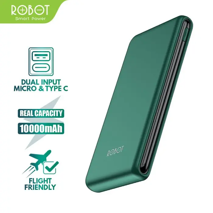 Power Bank Powerbank ROBOT 10000mAh RT180 Dual Input Port Type C & Micro USB ORIGINAL - GARANSI RESM 2
