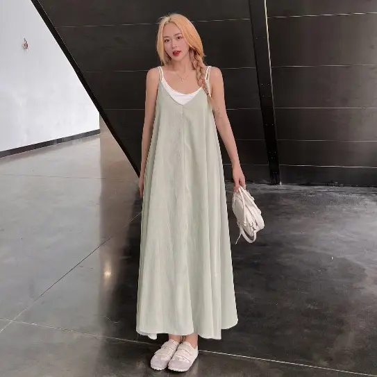 Váy 2 dây dáng dài kèm áo trắng 2 dây đầm maxi đi biển- Vayxoevintage8907_P8K5 Nữ Women