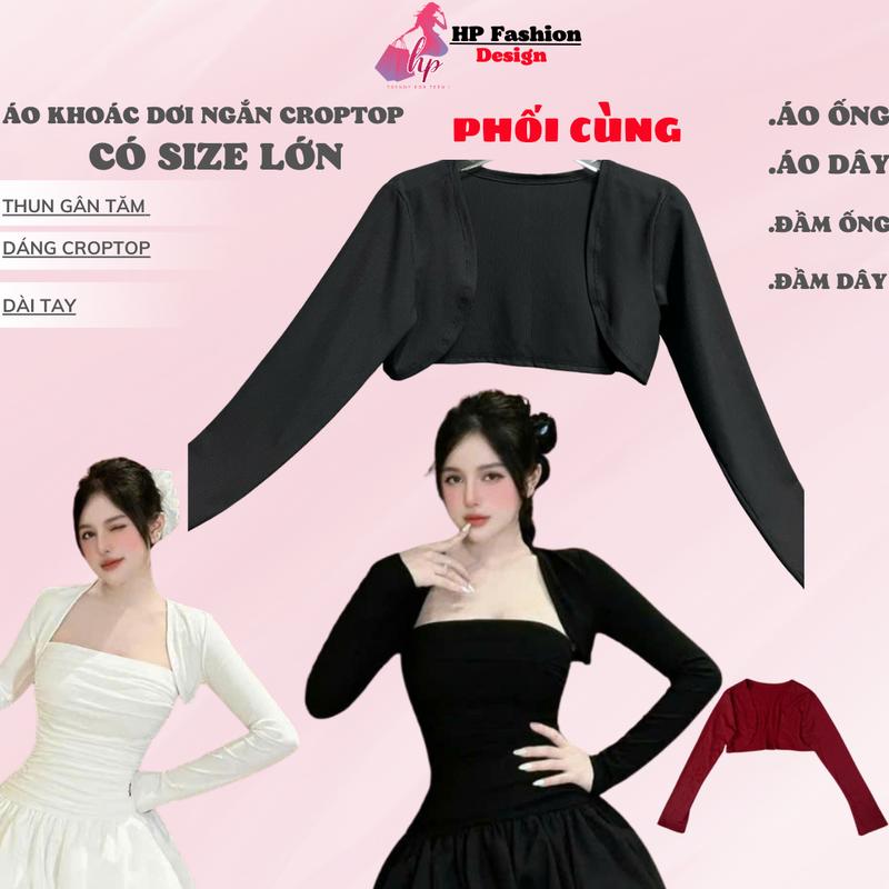 Áo khoác lửng ngắn dáng dơi dài tay áo cardigan croptop mặc ngoài với áo ống đầm dây đen trắng đô.... tôn dáng HP6 Nữ Women Thun Jacket Ong Kem