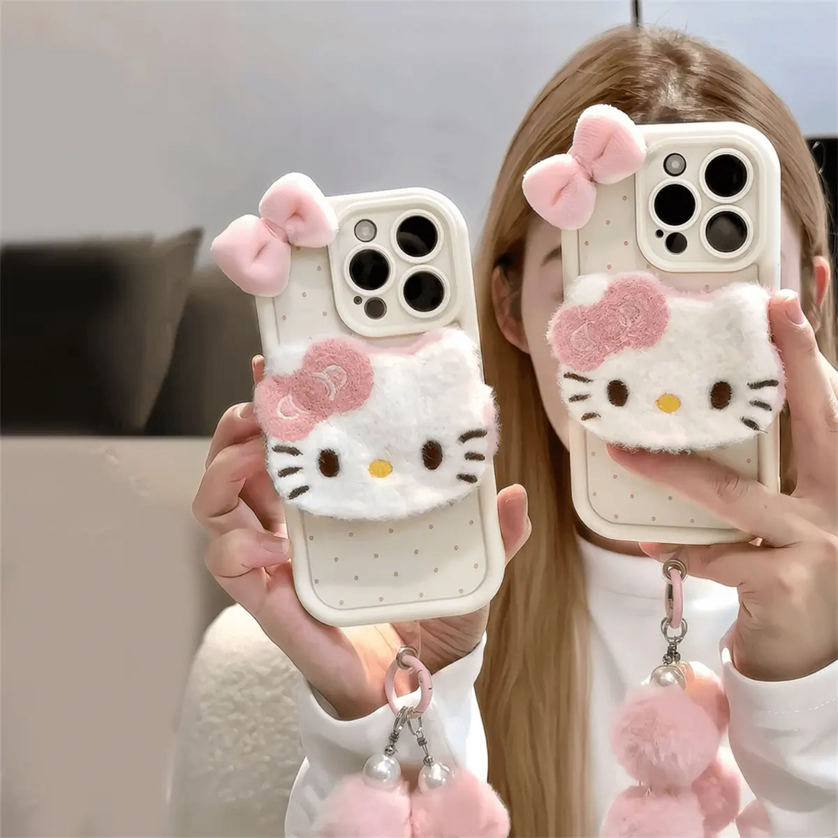 Ốp Điện Thoại, Tương Thích Cho IPhone 16 11 15 14 13 12 Pro Max X Xr Xs Max 8 7 6S Plus SE 2020, Ins, Búp Bê Kitty Nhồi Bông 3D Dễ Thương, Có Dây Đeo Thiết Kế Mắt Thiên Thần, Ốp Lưng Mềm Chống Sốc iphome