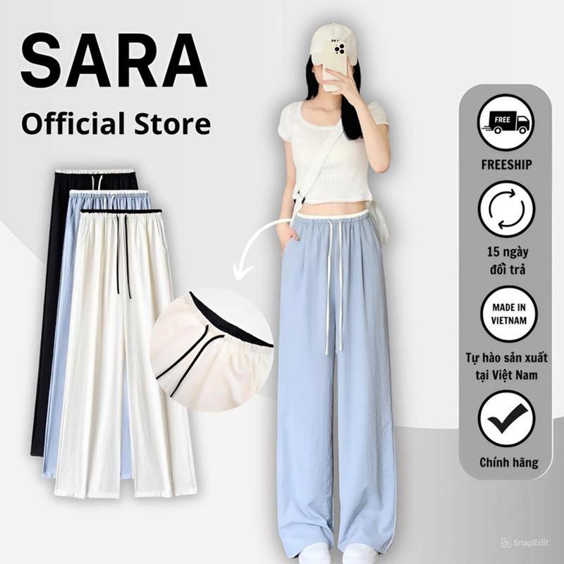 [SARA] Quần Lụa Băng Cao Cấp Có Dây Rút Dáng Suông Đẩy Hông Siết Eo Cạp Cao Hack Dáng - Mã: TD080