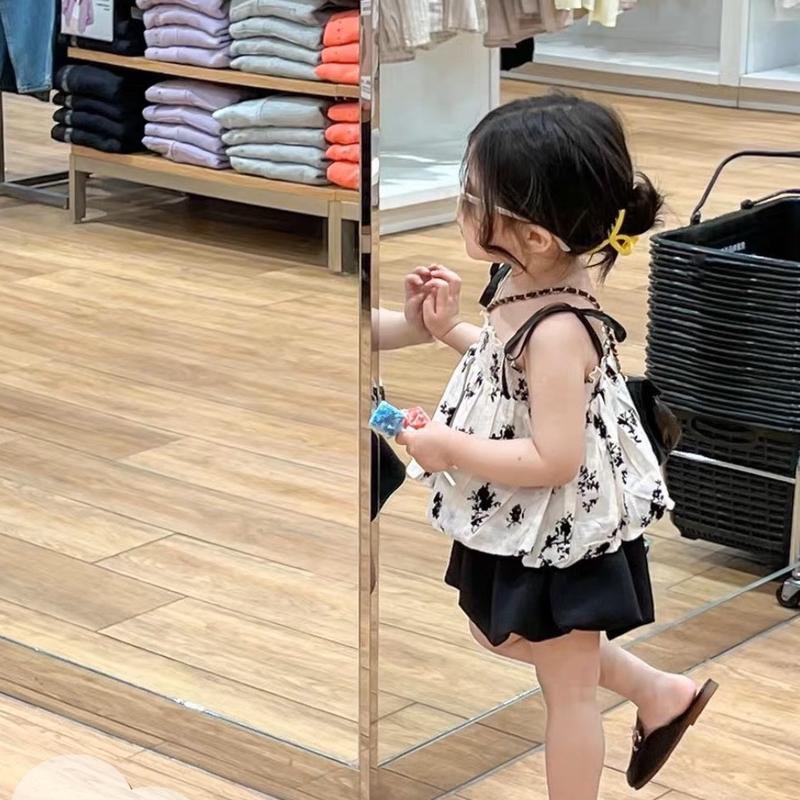 BỘ 2 DÂY NHÚM NGỰC Set : 1 áo 2 dây bánh bèo + 1 quần bí ngô phồng ,Quần áo bé gái- Set Áo 2 Dây Hoa Nhí Chun Ngực Xinh Xắn Cho Bé 1-8 Tuổi