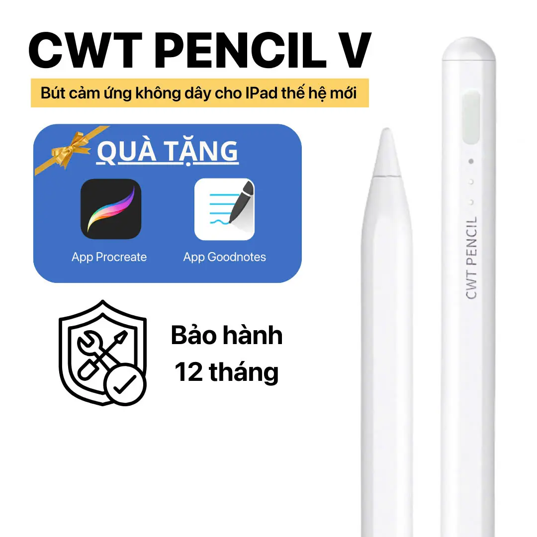 [Tặng bộ ứng dụng Goodnote, Procreate] Bút cảm ứng CWT Pencil V chống tỳ tay tương thích ipad sau 2018 (trừ ipad mini 7) - Phụ Kiện - penci - cwtpencil