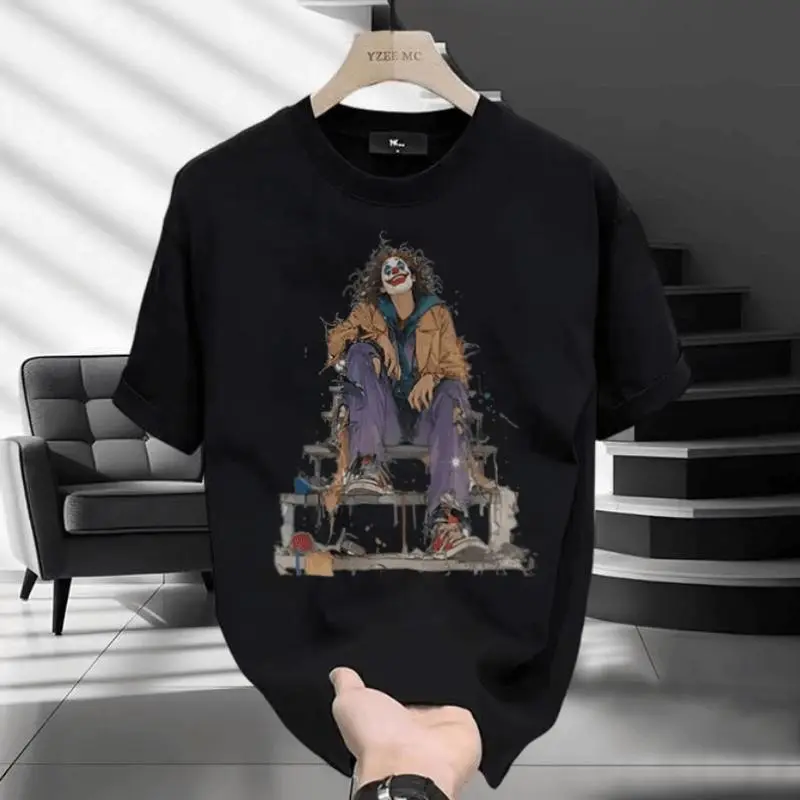 American Joker Pattern Printed Short Sleeve T-shirt Trendy Style 200g Heavy Cotton Men's and Women's Short Sleeve Fashion Cartoon Animation T-shirt Bulat Combed Fit Kaos 1
