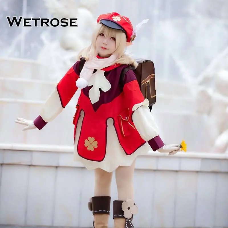 Wetrose Genshin Impact Klee Cosplay Wanita Women Costume Kostum Full Set, Klee Wig 0
