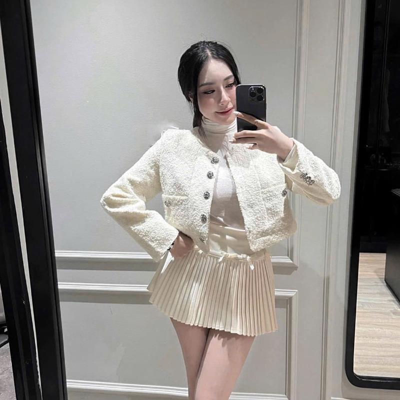 Áo Khoác Dạ cổ tròn dáng ngắn Nữ khuy bạc M6858