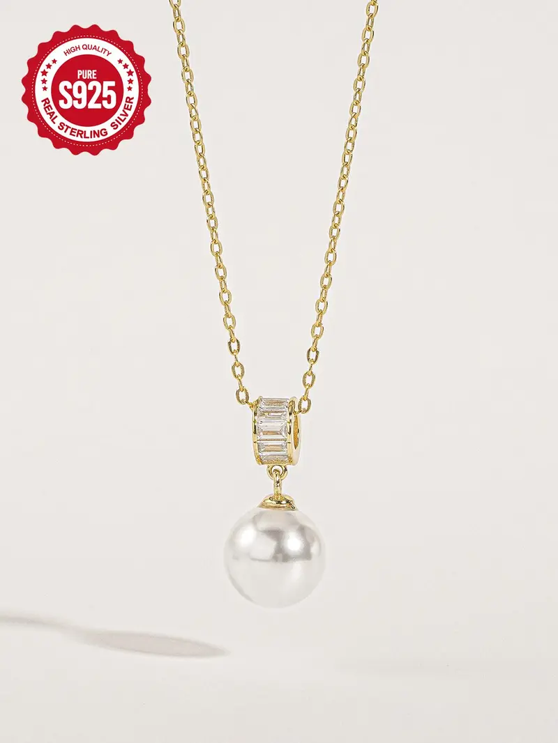 Product Introduction of S925 Sterling Silver Faux Pearl Decor Necklace for Women, Fashion Jewelry for Party, Daily Clothing Decor, Trendy All-match & Exquisite Jewelry for Birthday Gift 0