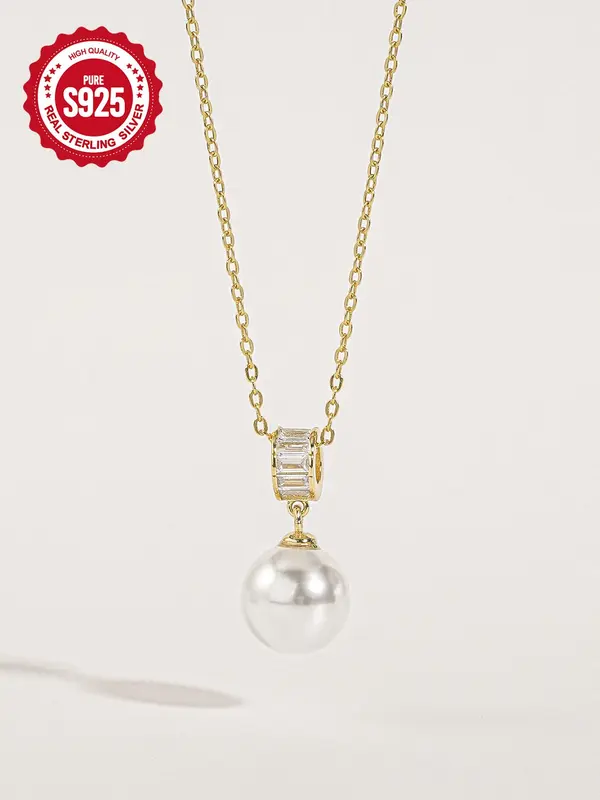S925 Sterling Silver Faux Pearl Decor Necklace for Women, Fashion Jewelry for Party, Daily Clothing Decor, Trendy All-match & Exquisite Jewelry for Birthday Gift 0