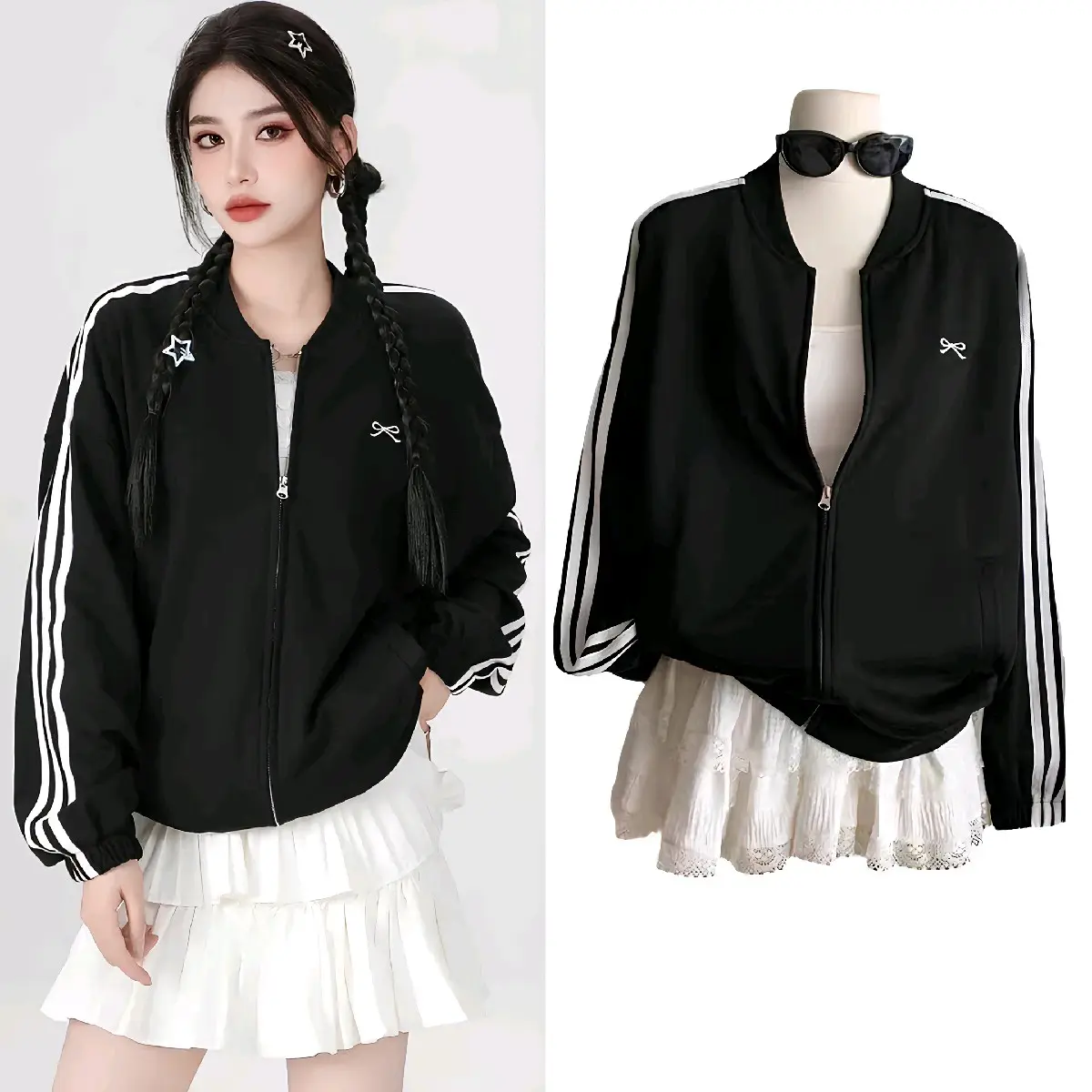ÁO KHOÁC NỈ  NHẸ KÉO KHÓA THU ĐÔNG 2024 HOODIEZIP THÊU NƠ FORM 40_60KG NAM NỮ TOP WOMEN MEN PHONG CÁCH ĐƠN GIẢN DỄ PHỐI ĐỒ Jacket