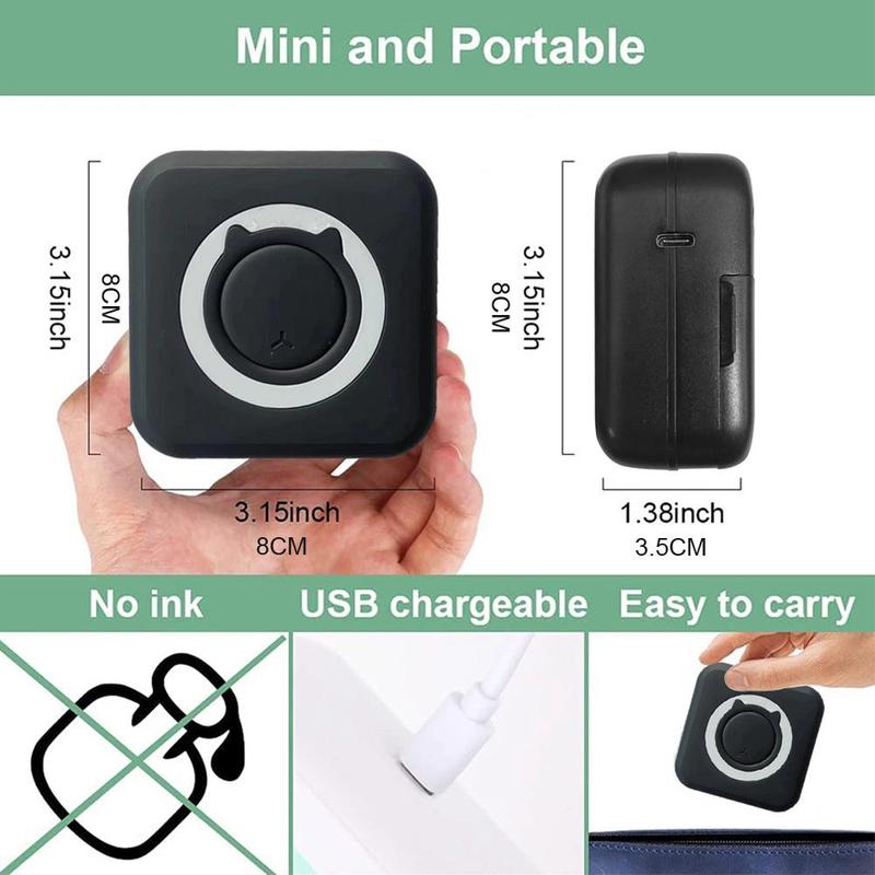 Portable Mini Thermal Printer, 1 Set Wireless Photo Printer with 1 Roll Paper, Pocket Inkless Multi-function Instant Photo Printer, Rechargeable Label Printer 1