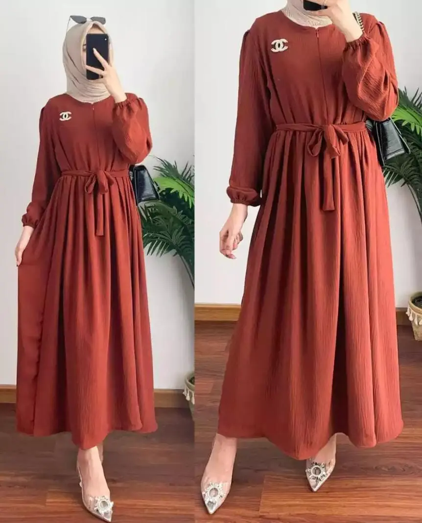 Liana Dress Bahan Crinkle Airflow Gamis Muslimah Terbaru Wanita Dewasa Remaja