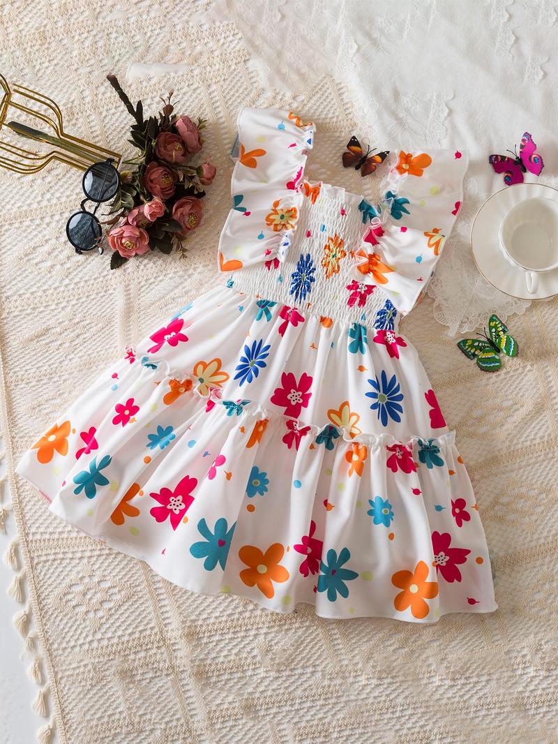 Product Introduction of Girl's Floral Print Dress, Casual  Dress for Summer, Kids Clothes for Daily Wear 1