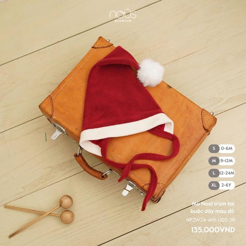 KOL Nous Xmas Mũ Noel trùm tai buộc dây màu đỏ dành cho bé trai bé gái