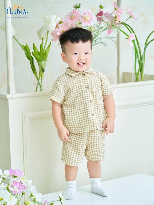 Bộ Pyjama Cộc Tay Bé Trai & Bé Gái Kẻ Caro Cổ Đức – Đồ Ngủ Hè Mát Mẻ [NUBES-CT01] 1