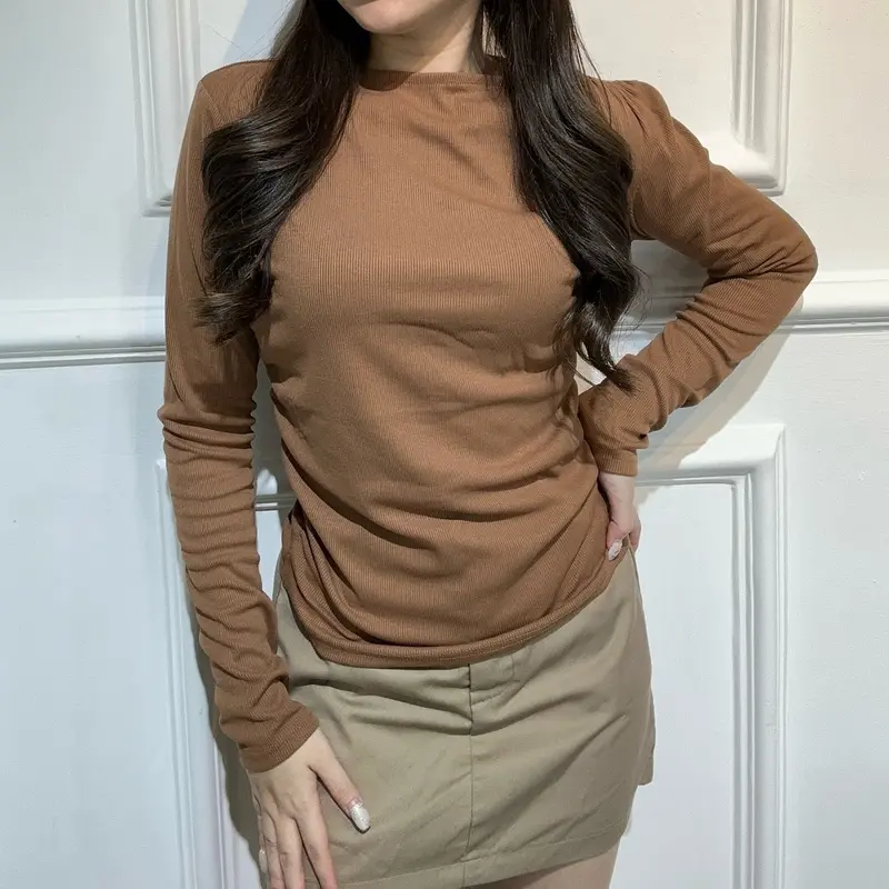 Gienelabel - Mora Knit Top | Baju Atasan Lengan Panjang Wanita Kerut Samping | Long Sleeve Srunchie Basic Rib 0