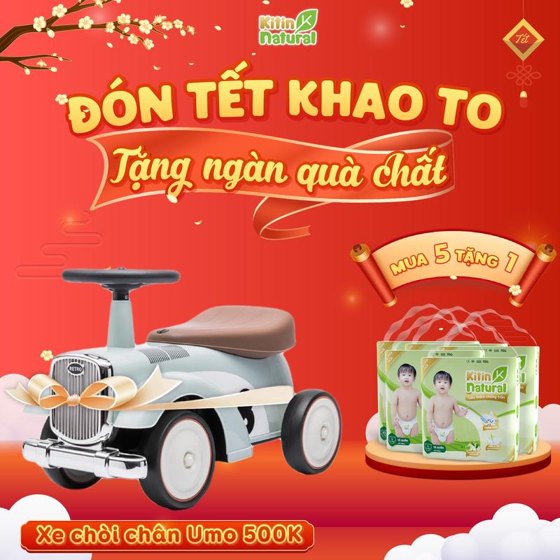 DEAL HOT LIVESTREAM - Tặng xe chòi chân Umo 500K khi mẹ mua combo 5 bịch bỉm Kitin Natural tùy chọn size