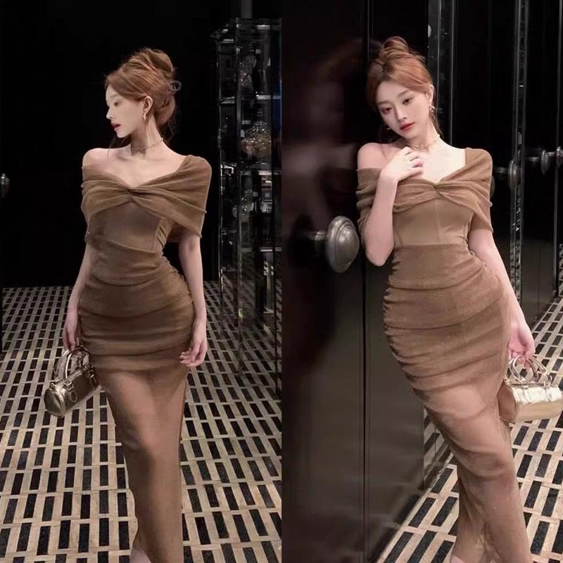 SIMI HOUSE VÁY BODY LƯỚI KIM SA TRỄ VAI TAY NGẮN Đầm body kim sa mix ladong thiết kế trễ vai Women Dress Nữ