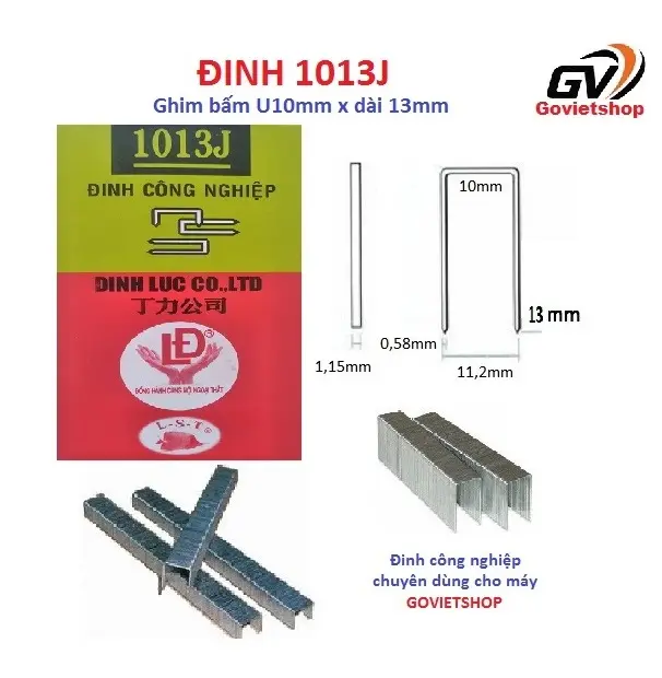 Đinh 1013J - LĐ hình con Cá - hộp 5.000 cây ghim U10 x chân dài 13mm - sử dụng nạp Máy bắn đinh J10 bắn gỗ ván 7
