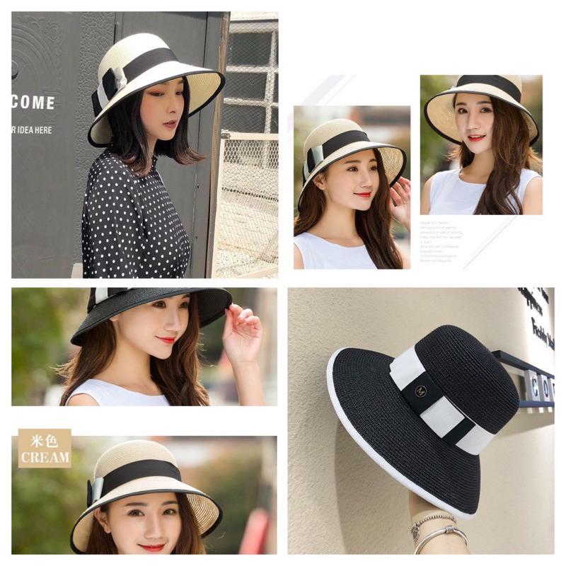 Mũ cói đi biển siêu mềm không bị mất form nón cói vành rộng nơ xinh xắn cho bạn gái