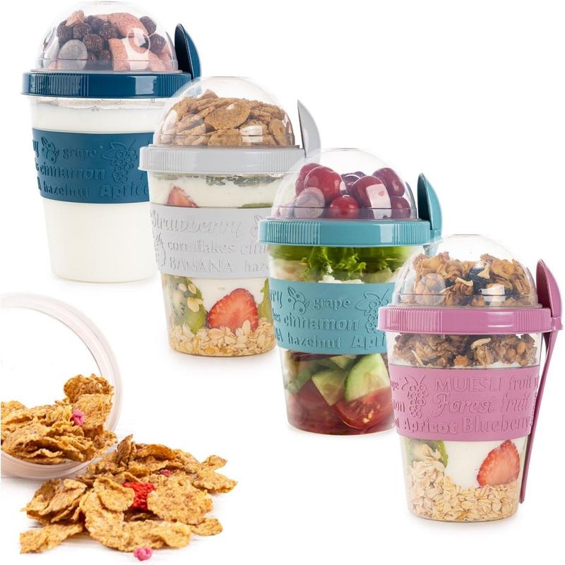 Parfait Storage Containers 4-Pack Yogurt Parfait Cups with Lids and Spoons Reusable Containers ...