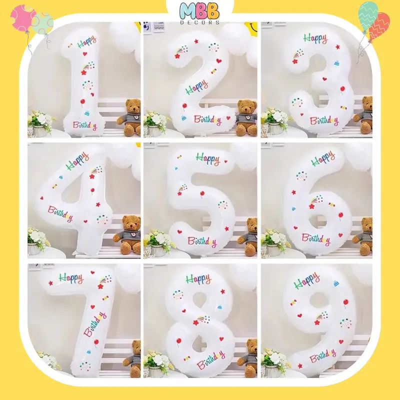 [TẶNG STICKER] Bóng Số Sinh Nhật Màu TRẮNG Cao 70cm KÈM STICKER Trang Trí Sinh Nhật Phong Cách Hàn Quốc 7