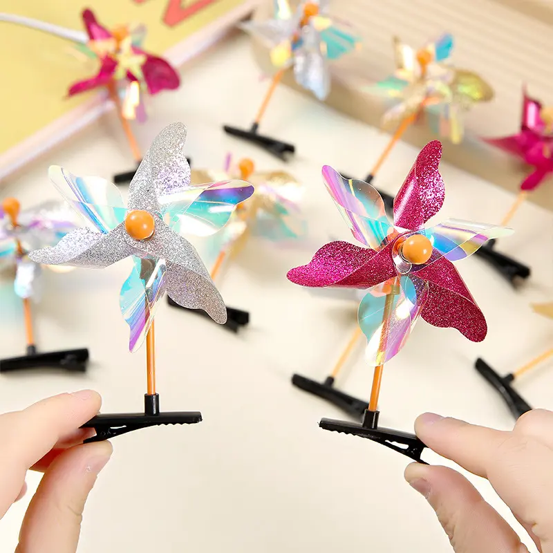 New Colorful Six Leaf Windmill Hair Clip Korean Edition Hot Selling Headpiece Ground Promotion Scenic Spot Small Wind Roof Clip Duck billed Clip Hair Clip