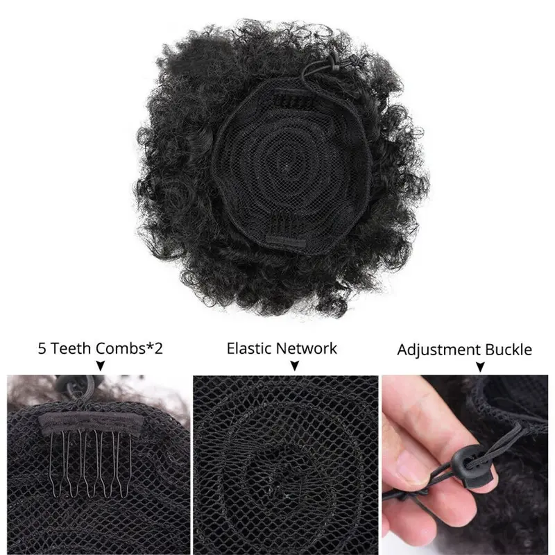 Kẹp Trong Tóc Nối Afro Bun, Chất Lượng Cao, Tóc Tổng Hợp, Tóc Đuôi Ngựa Dây Rút 4