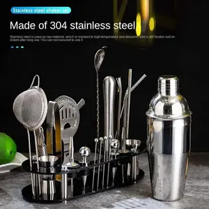 Set Alat Bartender 23 in 1 Stainless Steel – Lengkap, Tahan Karat, dan Praktis dengan Stand Akrilik – Silver