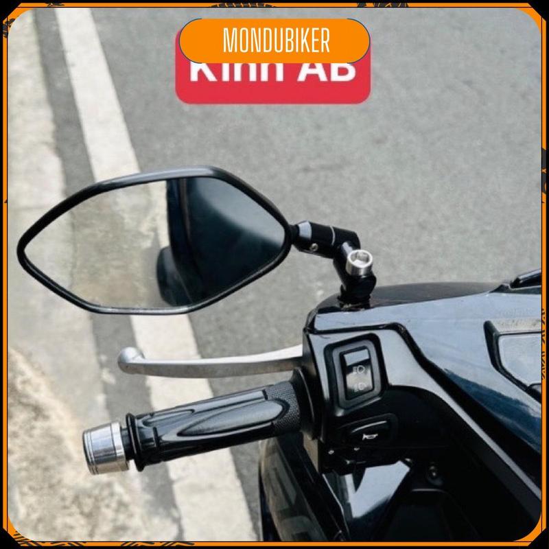 [1 cái trái] Gương Chiếu Hậu Chân xoay Full Nhôm CNC Lưng gương Nhựa thu hình Tặng Kèm nối 2cm Xoay AB 360 độ Loại 1 Gập mặt đồng hồ Gắn Các Dòng Xe Máy