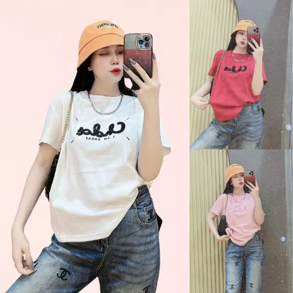 A030 - Áo Thun Nữ Cotton Thái Co Giãn Tôn Dáng, Mịn Mát, Thấm Hút Mồ Hôi, Phối Hình Nổi I AM GREAT Top Women