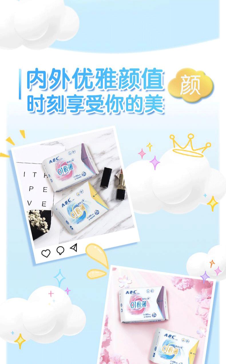 Product Introduction of ABC Mini Sanitary Pads 190mm 40 Pieces with Wings for Light Flow Day Use Ultra-thin Pads for Women Box 6