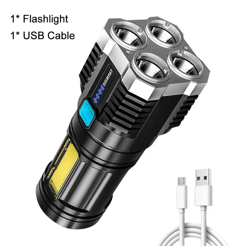 Đèn Pin Cầm Tay Siêu Sáng Chiếu Xa 200M 4 Chế Độ Sáng Chống Thấm Nước Có COB Led hông 1