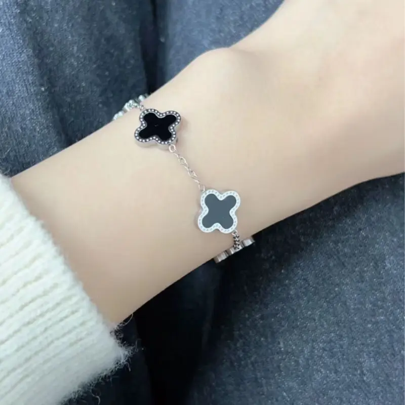 vòng tay Lắc tay hoa 4 lá LABU Không gỉ Five Four Leaf Clovers Bracelet Vang/Silver vòng tay nữ Những phụ kiện tiệc tùng lấp lánh nhất-Quà tặng/Ngày lễ/Hàng ngày 1