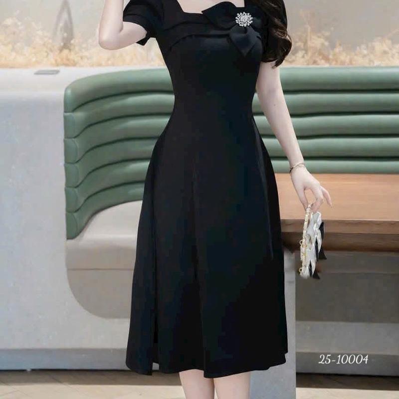 Đầm Nữ Bigsize Đi Tiệc Cổ Vuông Đính Hoa,Phụ Kiện Dáng Dài ,Váy Trơn Thanh Lịch, Nền Tảng, Sang Trọng, Đầm Thiết Kế Tiểu Thư 2