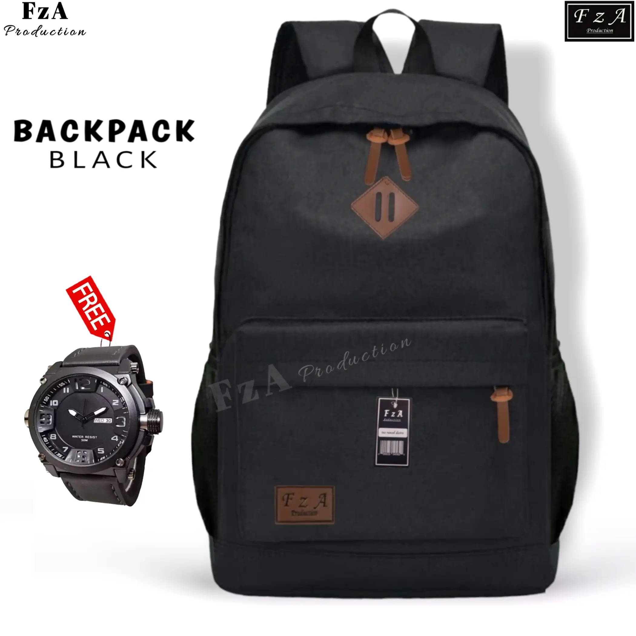 FzA Official - Tas Ransel Gendong Laptop Distro Sekolah Kuliah Pria Wanita Black Murah Original Tas Punggung Laptop