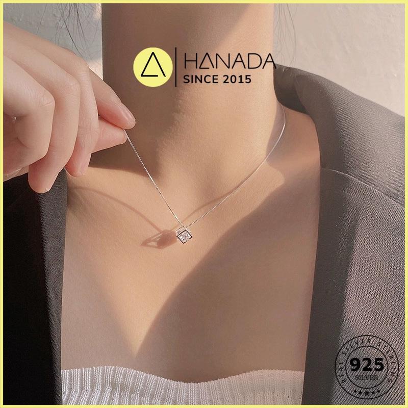 [BH TRỌN ĐỜI] Dây Chuyền Bạc 925 Hanada Vuông Đá Trang Sức Bạc Thời Trang Vòng Cổ Lập Phương Một Đá 0160 G4 5