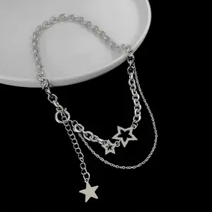 【Jojoo】Double Layered Star Necklace Design Sense Necklace Hip-hop Collarbone Chain Women