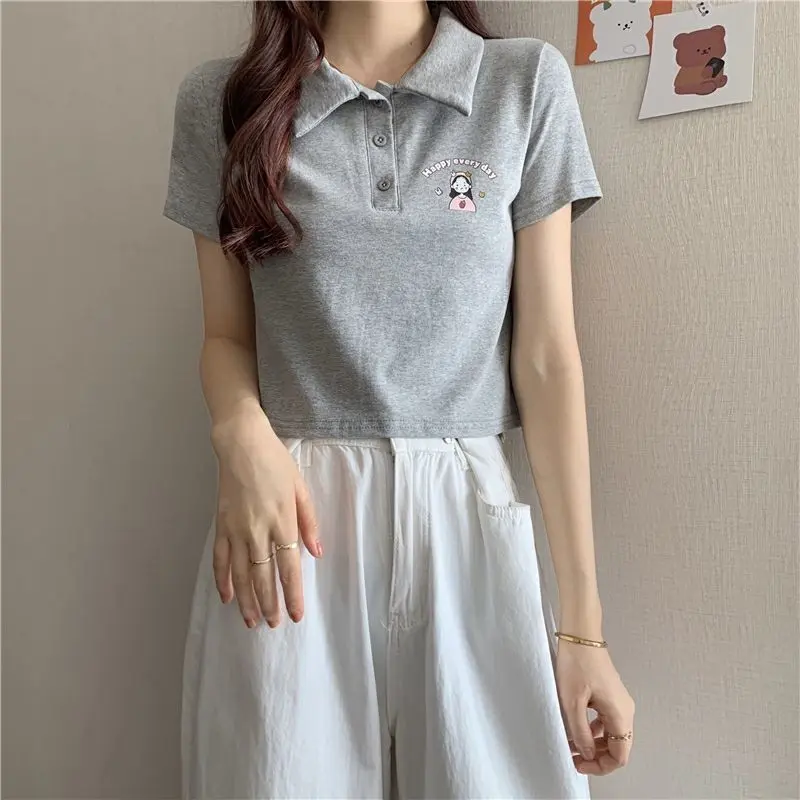 Áo Thun ngắn Tay Phong Cách Hàn Quốc, Ngọt Ngào Và Mùa Hè, Phong Cách Preppy Thiết Kế Cổ Polo, Kiểu Ngắn, Áo Nữ Top Women 7