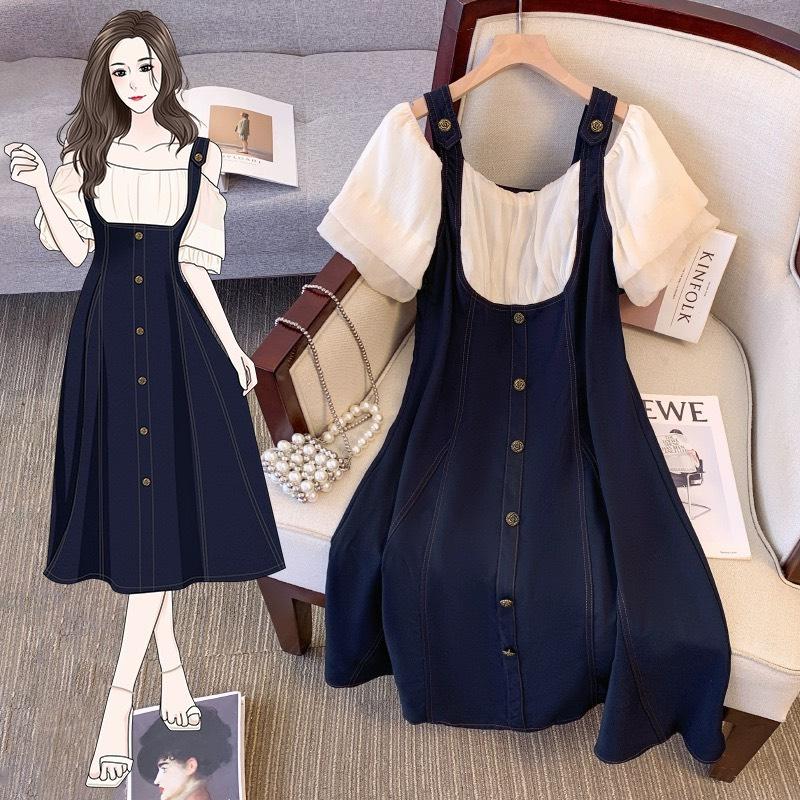 Đầm bigsize đầm yếm liền tay voan trẻ trung Gọn Bigsize Nữ Women váy tiệc vay body