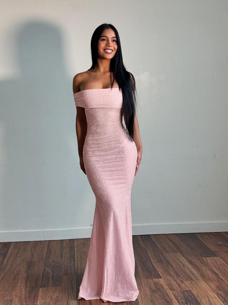 Product Introduction of Women's Floral Pattern Off Shoulder Ruched Mermaid Dress, Elegant Backless  Maxi Dress for Party Evening, Ladies' Clothes for All Seasons Valentine's Day, gift 3