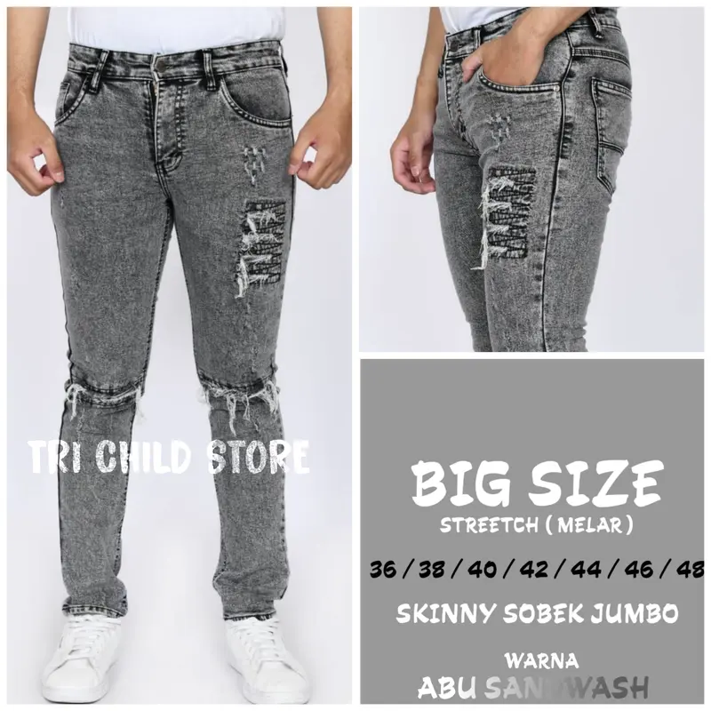 SOBEK JUMBO 27-44 Celana Jumbo sobek pria/Celana Ripped jeans Pria BIG SIZE Bahan streetch melar S-6XL 2