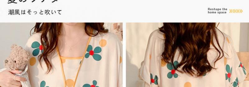 Product Introduction of Baju Tidur Musim Panas, Rekaan Bunga, Lengan Pertengahan, Saiz Besar, Untuk Wanita, Sesuai untuk 100.00kg Gadis Nipis dan Longgar, Pakaian Rumah Sutera Kapas 15