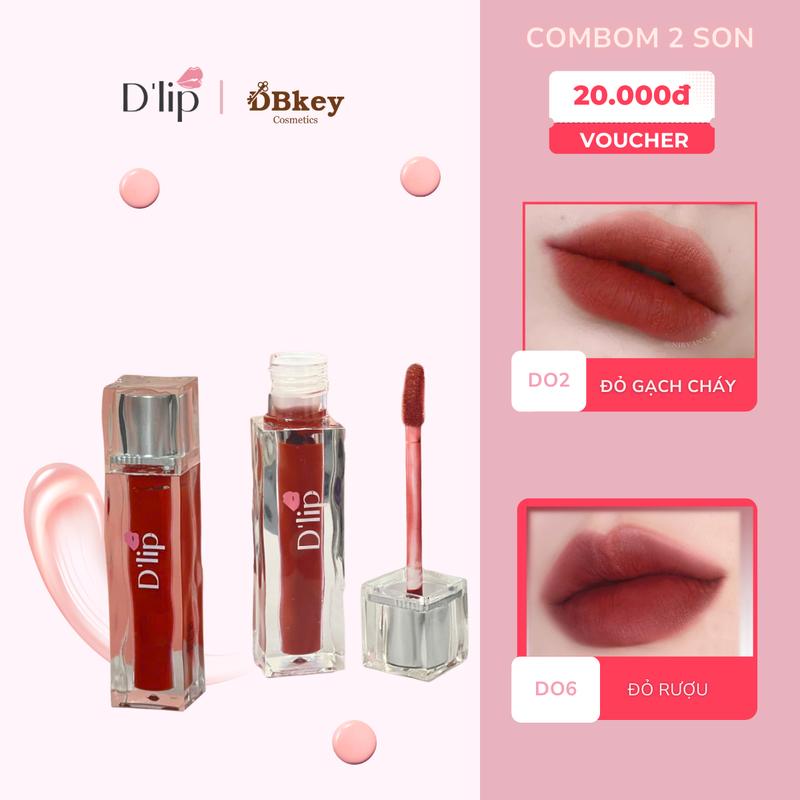 D'lip  Watery Tint Combo 2 son tặng kèm gương lược và cọ mội , bền màu không trôi dính cốc 5g 0